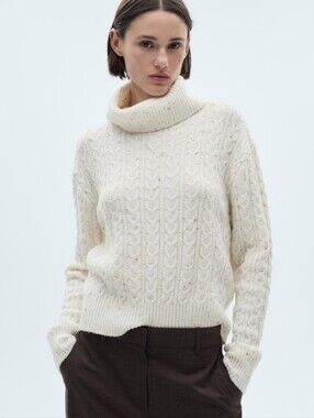 FALL 2026 FIND Mango Cream Cable-Knit Turtleneck Sweater